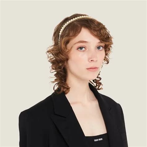 haarreif miu miu|Headband with crystals and pearls Cream/cristal .